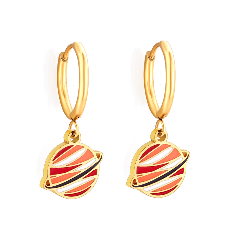 Saturn Earrings Brinco Stainless Steel Gold Color Round Earth Star Hoop Earring Fashion Jewelry Bijoux Party