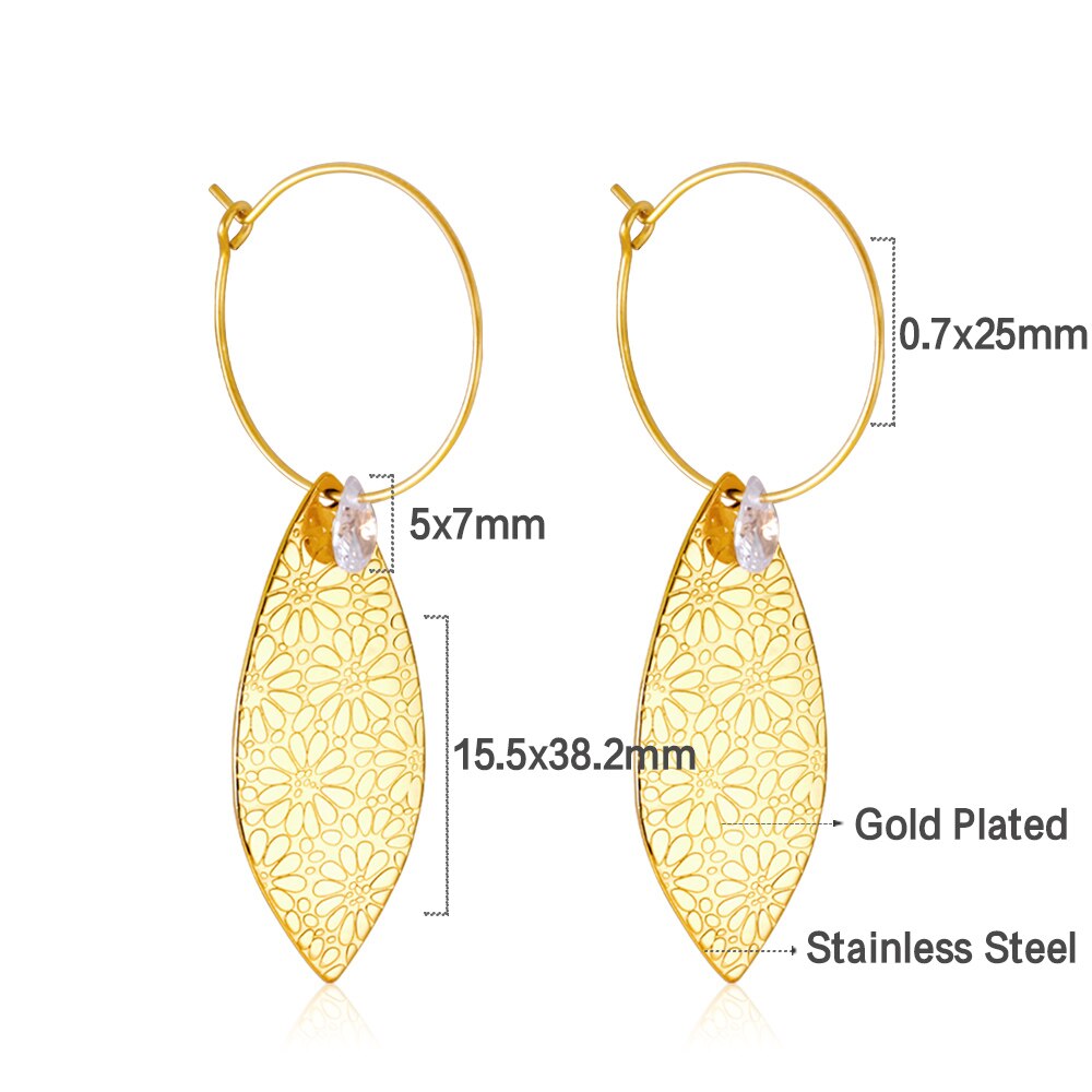 Summer Stainless Steel Geometric Hoop Earrings Minimalist Fan Leaf Shape Unusual Beach Waterproof Jewelry For Women