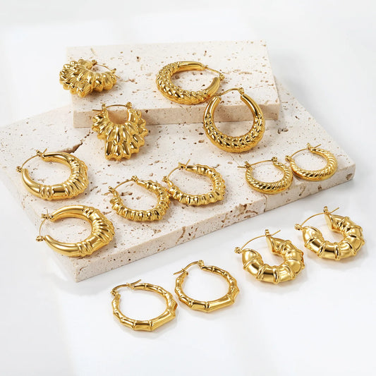 Wholesale PVD 18k Gold Stainless Steel Hoop Earrings Women Punk Hip Pop Pendant