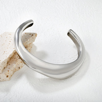 ✨ Wholesale 14mm 60mm ID Cuff Bangle | Irregular Smooth Design | Steel/Gold Finish