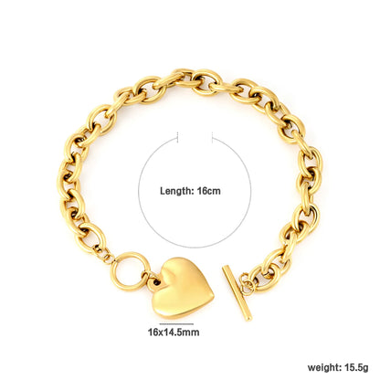 ✨ Wholesale Gold Stainless Steel Heart Bracelet | 16*14.5mm Heart Pendant | 16cm Oval Link Chain | Delicate Adjustable Bracelet