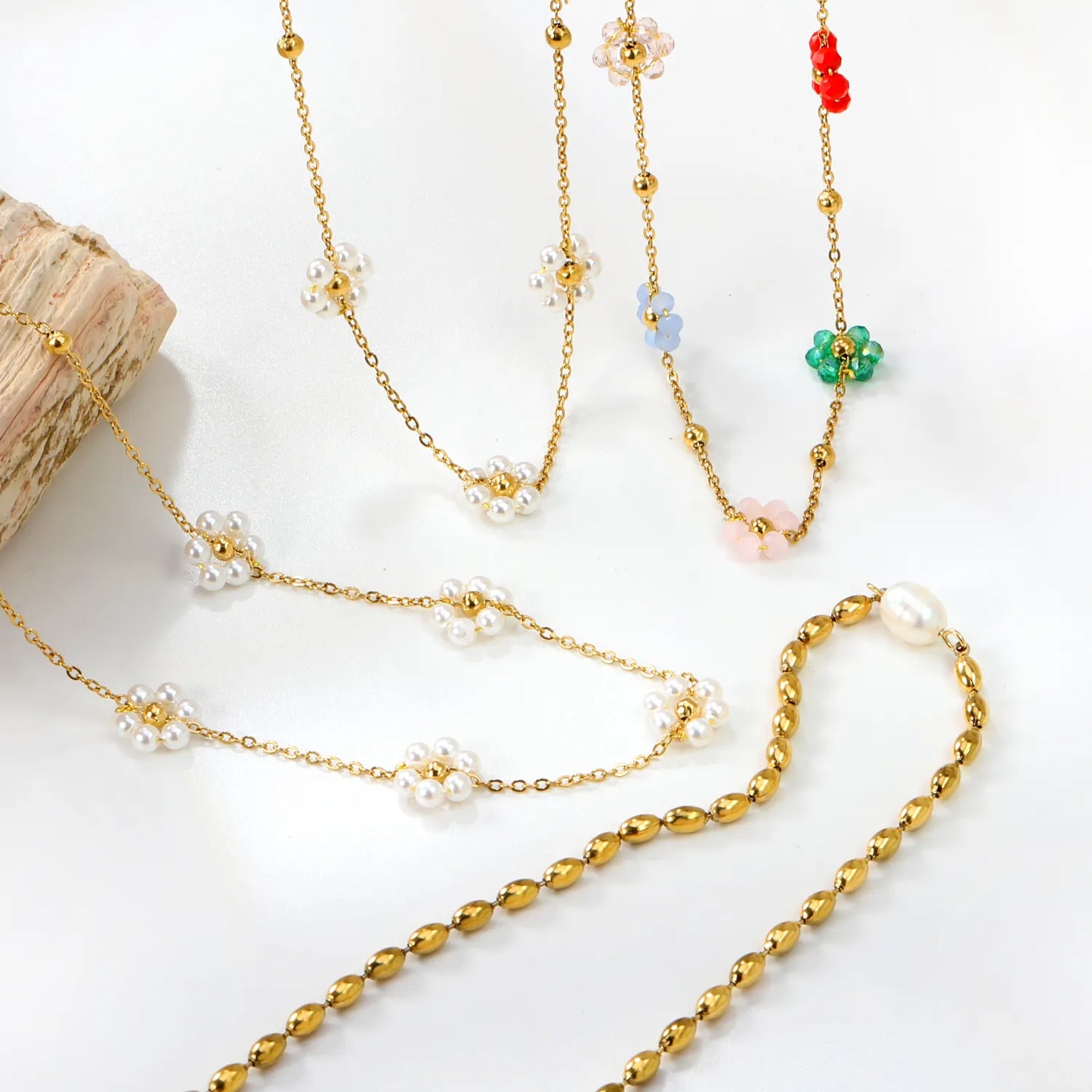 ✨ 18k gold plated Flower Shape Stainless Steel Chain Necklace Wholesale (MOQ 12+) | Durable Jewelry Chains 🌍 | Box/Cable/Rope/Franco Links