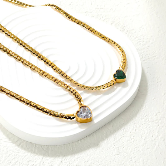 ✨ 40+5cm 18k gold plated Zircon With Love Shape Stainless Steel Chain Necklace Wholesale (MOQ 12+) | Durable Jewelry Chains 🌍 | Box/Cable/Rope/Franco Links