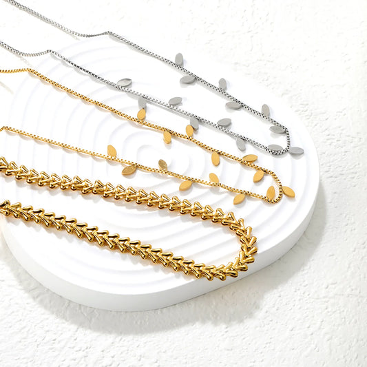 ✨ 18k gold plated Leaf Shape 40+5cm Stainless Steel Chain Necklace Wholesale (MOQ 12+) | Durable Jewelry Chains 🌍 | Box/Cable/Rope/Franco Links