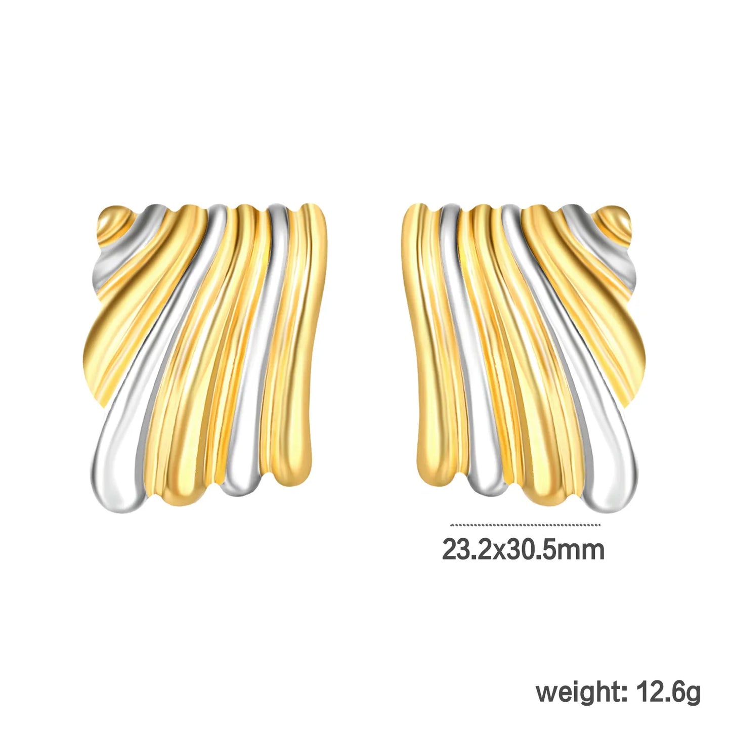✨ Wholesale Two-Tone Stainless Square Wave Earrings | 23.2mm*30.5mm Color-Block Textured Design | Geometric Statement Studs