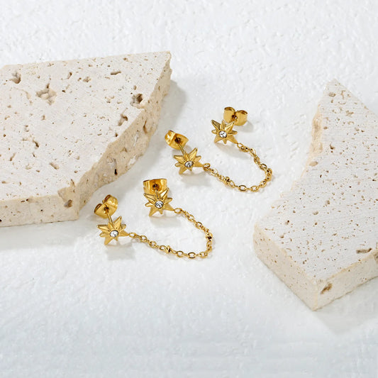 ✨ Wholesale 9mm Double-Pin Star Earrings | 8-Point White Diamonds | Gold