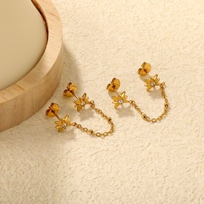 ✨ Wholesale 9mm Double-Pin Star Earrings | 8-Point White Diamonds | Gold