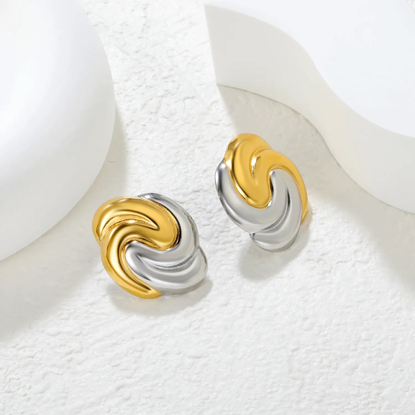 ✨ Wholesale Two-Tone Stainless Steel Geometric Earrings | 20*25.3mm Irregular Color-Block Design | Modern Abstract Studs