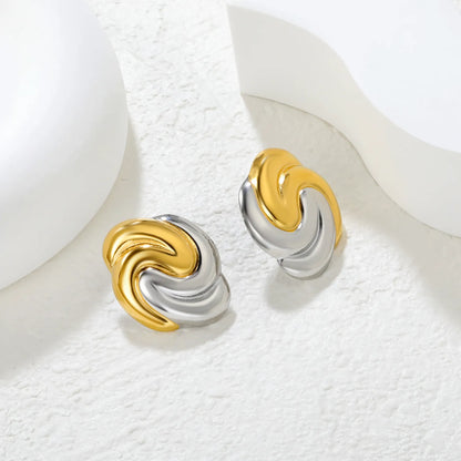 ✨ Wholesale Two-Tone Stainless Steel Geometric Earrings | 20*25.3mm Irregular Color-Block Design | Modern Abstract Studs