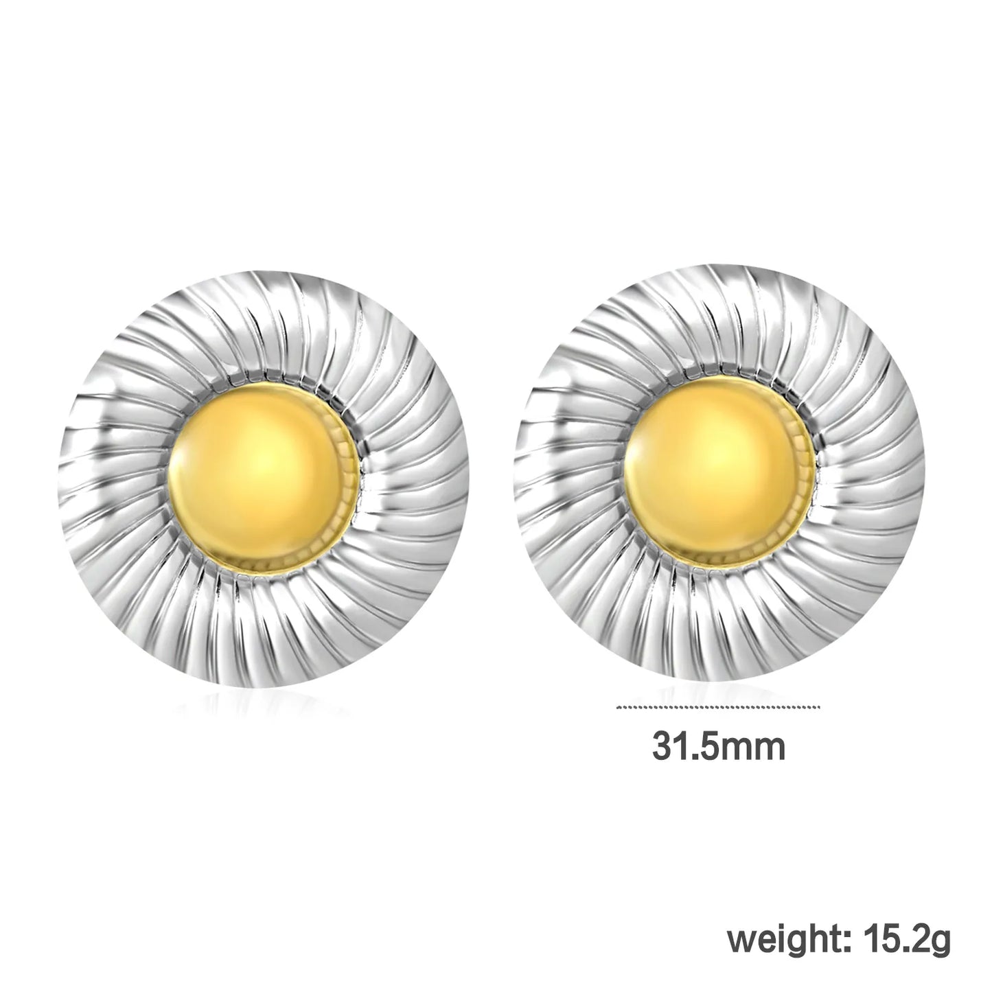 ✨ Wholesale Two-Tone Stainless Steel Ribbed Fried Egg Earrings | 31.5mm Textured Design | Minimalist Abstract Studs
