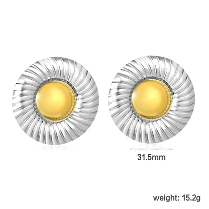 ✨ Wholesale Two-Tone Stainless Steel Ribbed Fried Egg Earrings | 31.5mm Textured Design | Minimalist Abstract Studs