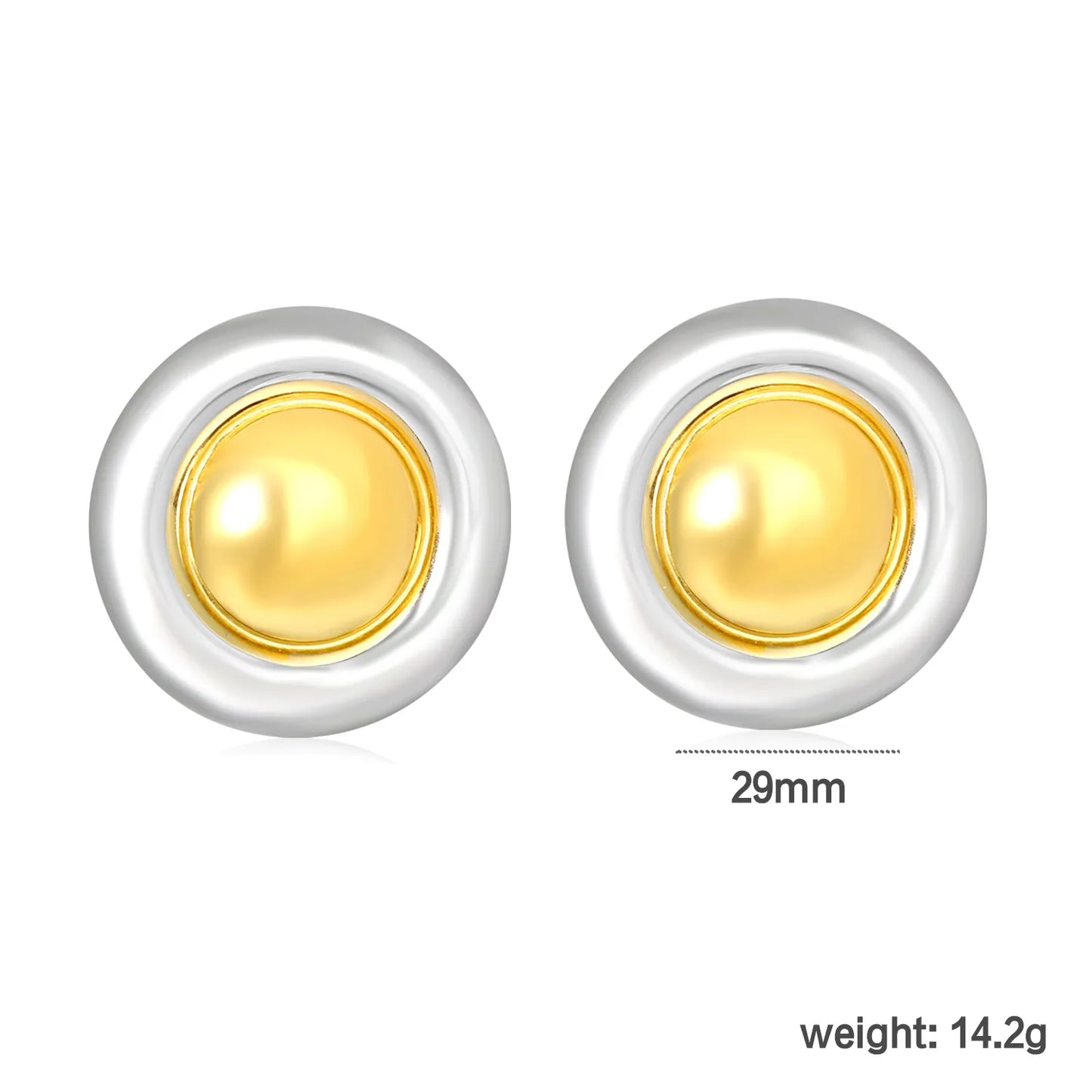 ✨ Wholesale Two-Tone Stainless Steel Fried Egg Earrings | 29mm Minimalist Design | Modern Abstract Studs