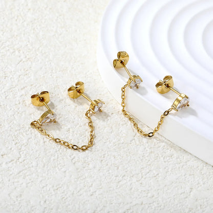 ✨ Wholesale 4mm Round + 4x6mm Teardrop Earrings | Gold Stainless Steel | Double Pin