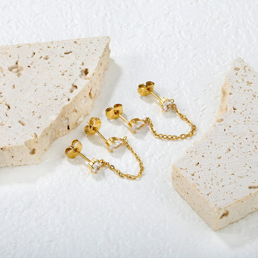 ✨ Wholesale 4mm Round + 4x6mm Teardrop Earrings | Gold Stainless Steel | Double Pin