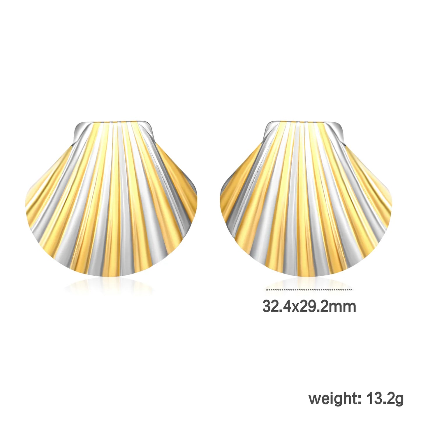 ✨ Wholesale Stainless Steel Shell Earrings | 32.4*29.2mm Natural Mother-of-Pearl | Gold/Steel/Two-Tone Colors | Hypoallergenic Studs