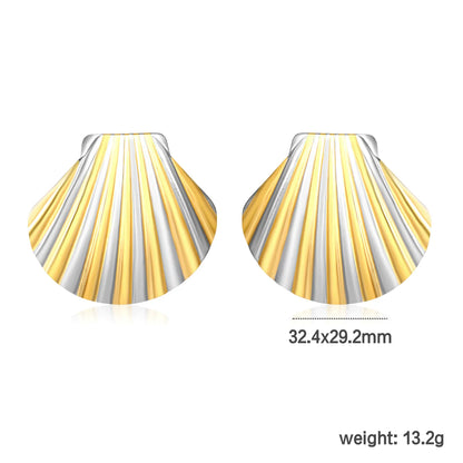 ✨ Wholesale Stainless Steel Shell Earrings | 32.4*29.2mm Natural Mother-of-Pearl | Gold/Steel/Two-Tone Colors | Hypoallergenic Studs