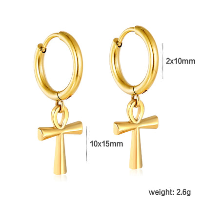 ✨✝️ Wholesale 10mm Clip-On Cross Earrings | 10x15mm Enamel Drop | Gold Stainless Steel