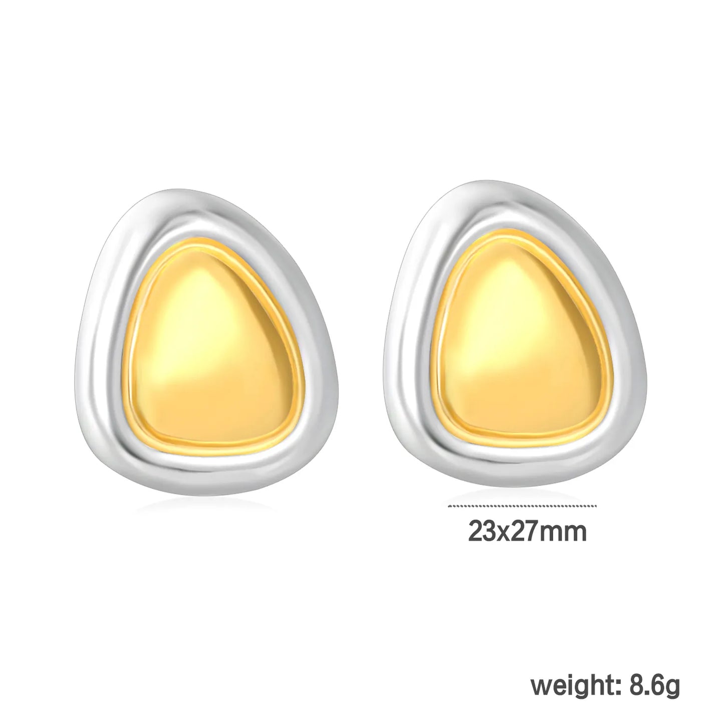 ✨ Wholesale Two-Tone Stainless Steel Geometric Earrings | 23*27mm Oval Triangle Color-Block Design | Modern Abstract Studs