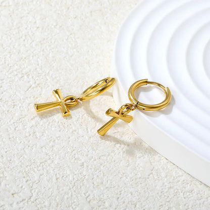 ✨✝️ Wholesale 10mm Clip-On Cross Earrings | 10x15mm Enamel Drop | Gold Stainless Steel
