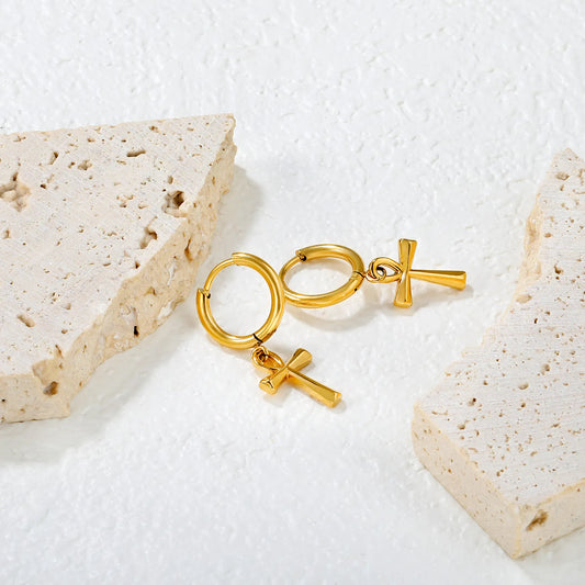 ✨✝️ Wholesale 10mm Clip-On Cross Earrings | 10x15mm Enamel Drop | Gold Stainless Steel