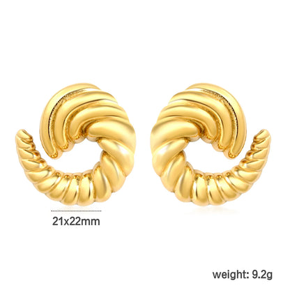 ✨🌀 Wholesale 21x22mm Spiral Horn Earrings | Gold Stainless Steel | Statement Studs