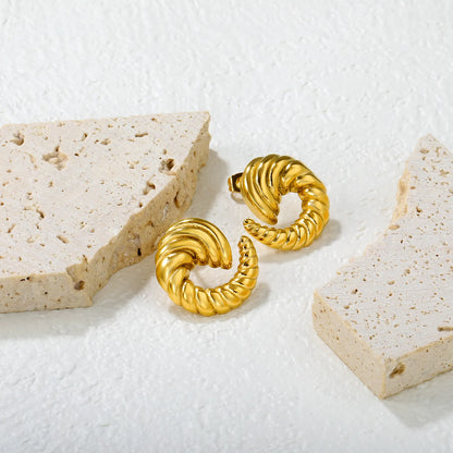 ✨🌀 Wholesale 21x22mm Spiral Horn Earrings | Gold Stainless Steel | Statement Studs