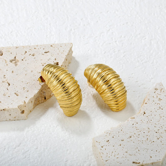 ✨ Wholesale 17x32mm Twisted Hoop Earrings | Gold Stainless Steel | Textured Design
