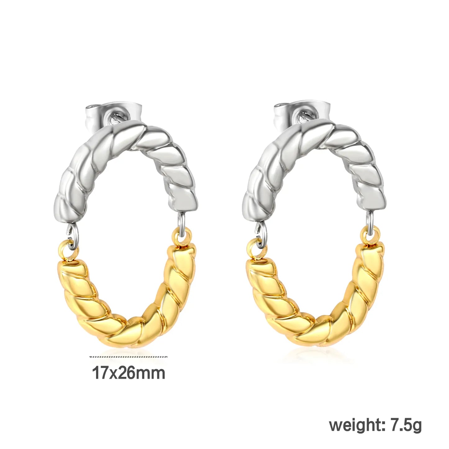 ✨🌟 Wholesale 17x26mm Twisted Oval Studs | Two-Tone Gold | Stainless Steel Earrings