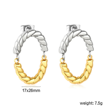 ✨🌟 Wholesale 17x26mm Twisted Oval Studs | Two-Tone Gold | Stainless Steel Earrings