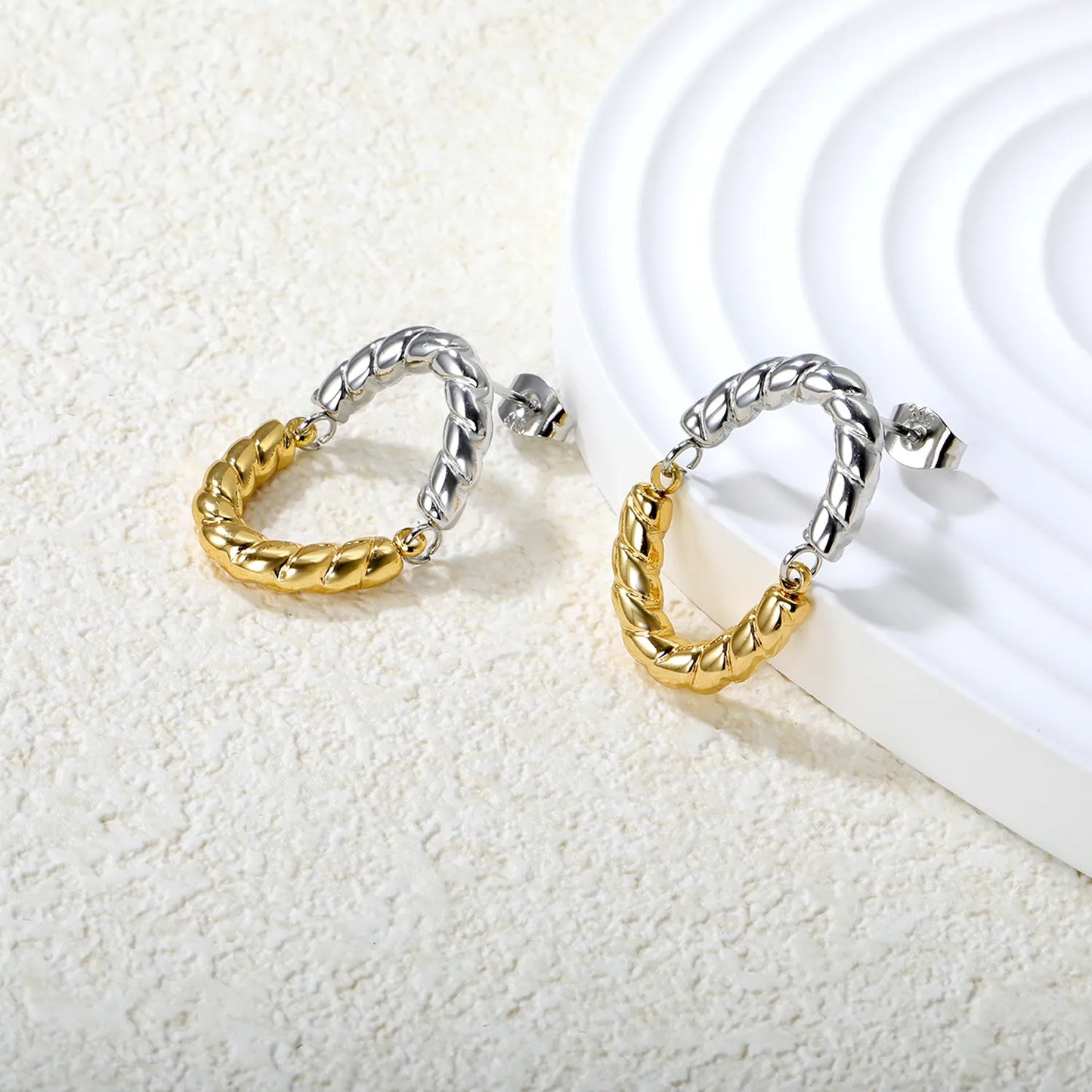 ✨🌟 Wholesale 17x26mm Twisted Oval Studs | Two-Tone Gold | Stainless Steel Earrings