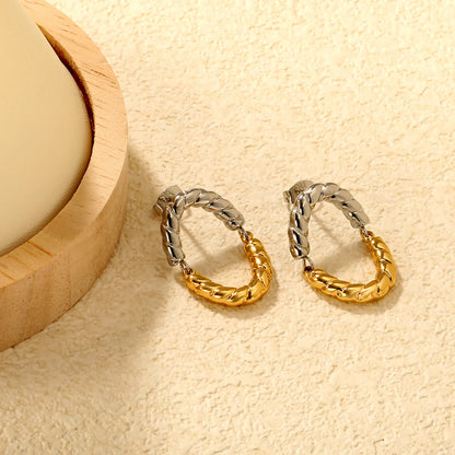 ✨🌟 Wholesale 17x26mm Twisted Oval Studs | Two-Tone Gold | Stainless Steel Earrings