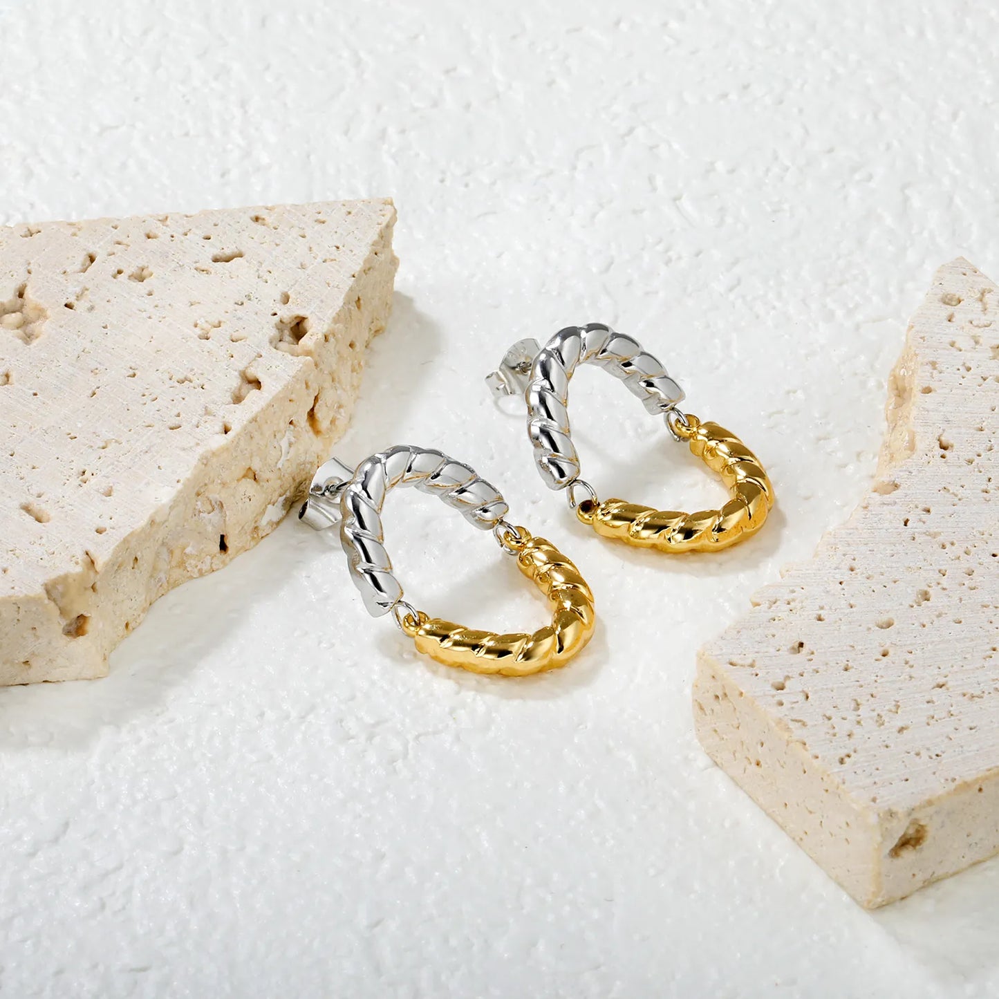 ✨🌟 Wholesale 17x26mm Twisted Oval Studs | Two-Tone Gold | Stainless Steel Earrings