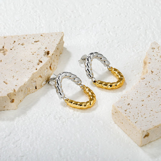 ✨🌟 Wholesale 17x26mm Twisted Oval Studs | Two-Tone Gold | Stainless Steel Earrings