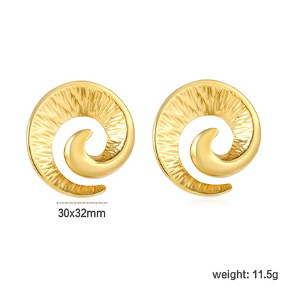 ✨ Wholesale 30x32mm Spiral Horn Studs | Gold Stainless Steel | Statement Earrings