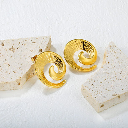 ✨ Wholesale 30x32mm Spiral Horn Studs | Gold Stainless Steel | Statement Earrings