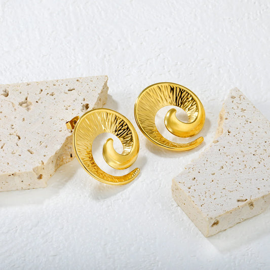 ✨ Wholesale 30x32mm Spiral Horn Studs | Gold Stainless Steel | Statement Earrings