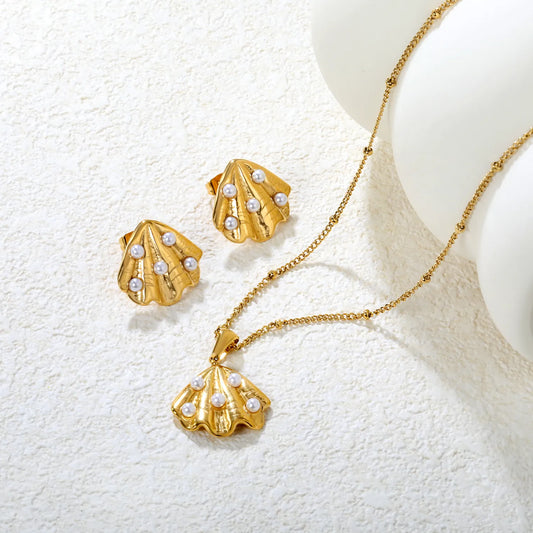 ✨ Wholesale Gold Stainless Steel Earring & Beaded Chain Set | 0.4mm Beaded Chain 40+5cm with Lobster Clasp | Matching Jewelry Set
