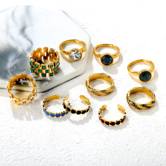 ✨ 18K Gold PVD Premium Zircon Ring Wholesale (MOQ 10+) | Stainless Steel Hypoallergenic Bands 🌍 | Stackable & Statement Rings