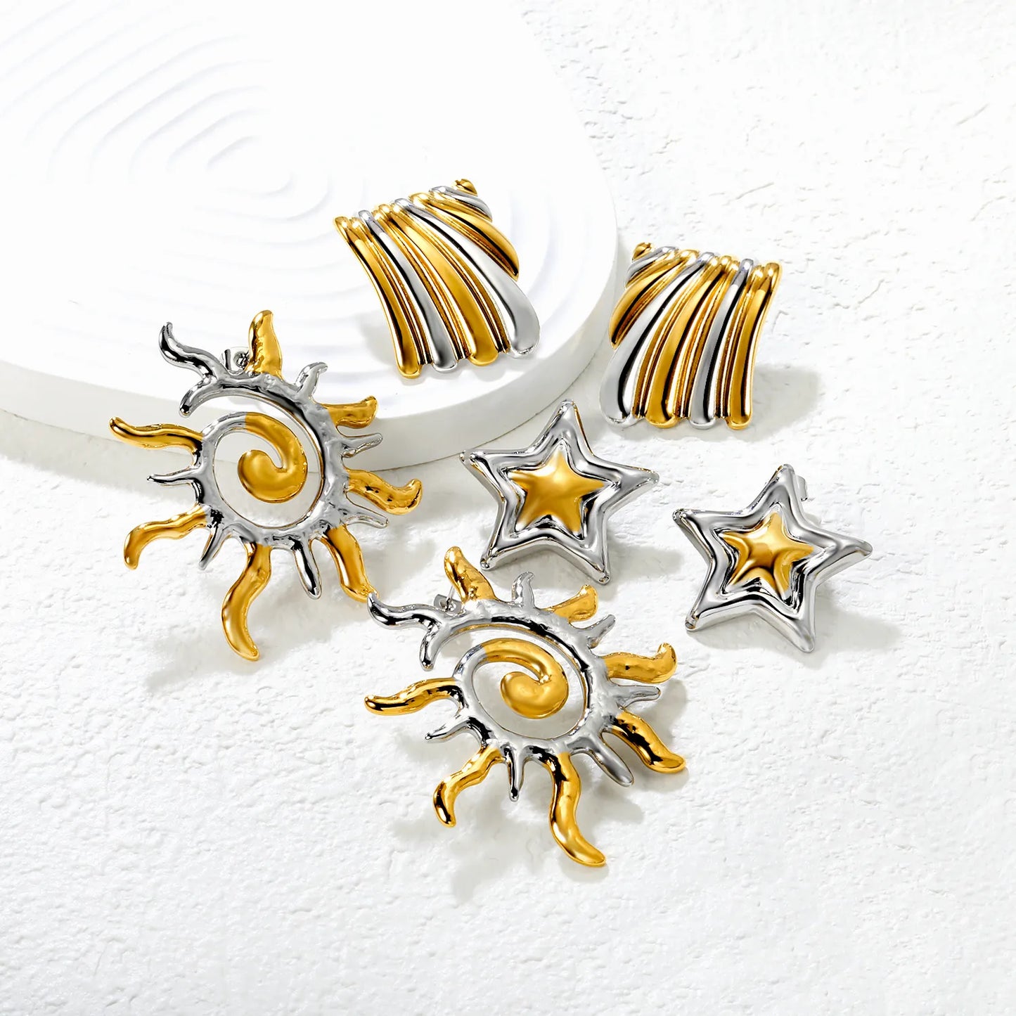 ✨  18K Gold PVD Sun and Star Series Stud Oversized  Earrings Wholesale (MOQ 10+ Pairs) | Stainless Steel Hypoallergenic 🌍 | Large 8-12mm Luxury Ear Studs