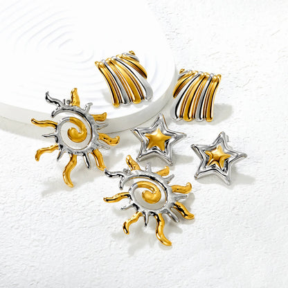 ✨  18K Gold PVD Sun and Star Series Stud Oversized  Earrings Wholesale (MOQ 10+ Pairs) | Stainless Steel Hypoallergenic 🌍 | Large 8-12mm Luxury Ear Studs