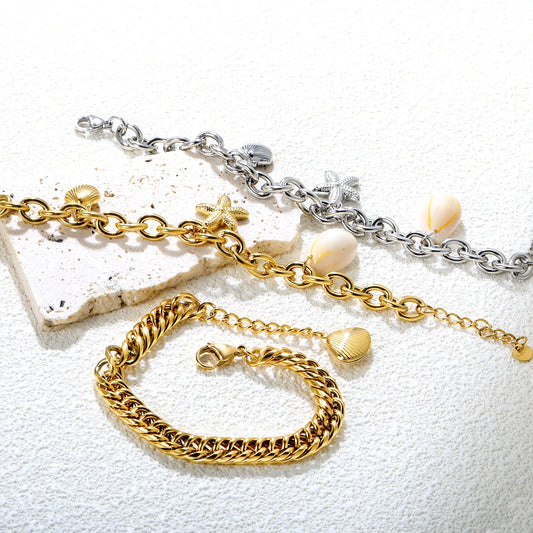 ✨ Ocean-Themed Bracelet Wholesale (MOQ 12+) | 304 Stainless Steel Beach Jewelry 🌍 | Sea Shell & Wave Charm Bracelet