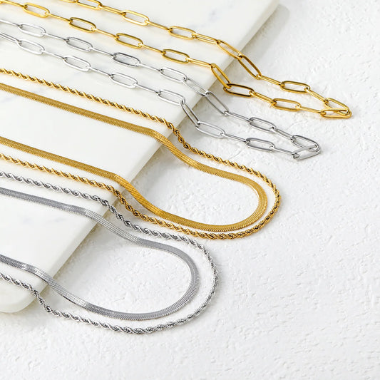 ✨ 18K Gold PVD Double Chain Necklace Wholesale (MOQ 12+) | Stainless Steel Layered Chains 🌍| Hypoallergenic Dainty Necklaces Set