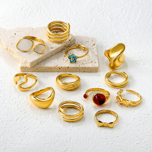 ✨ 18K Gold PVD Ring Wholesale (MOQ 12+) | Stainless Steel Hypoallergenic Bands 🌍 | Stackable & Statement Rings