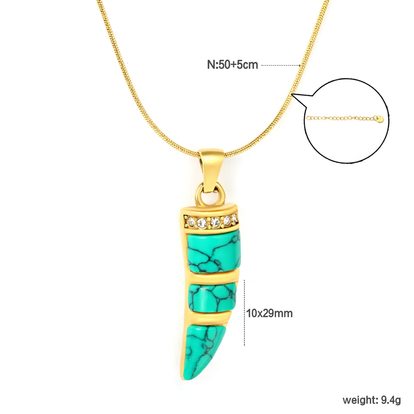 ✨ Wholesale Gold Stainless Steel Ivory & Turquoise/White Cat Eye Necklace | 10*29mm Pendant | 1.0mm Snake Chain 50+5cm with 6mm Lobster Clasp
