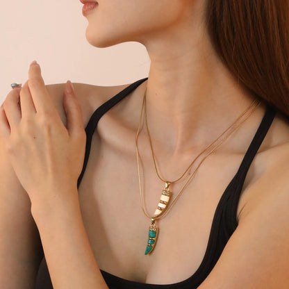 ✨ Wholesale Gold Stainless Steel Ivory & Turquoise/White Cat Eye Necklace | 10*29mm Pendant | 1.0mm Snake Chain 50+5cm with 6mm Lobster Clasp