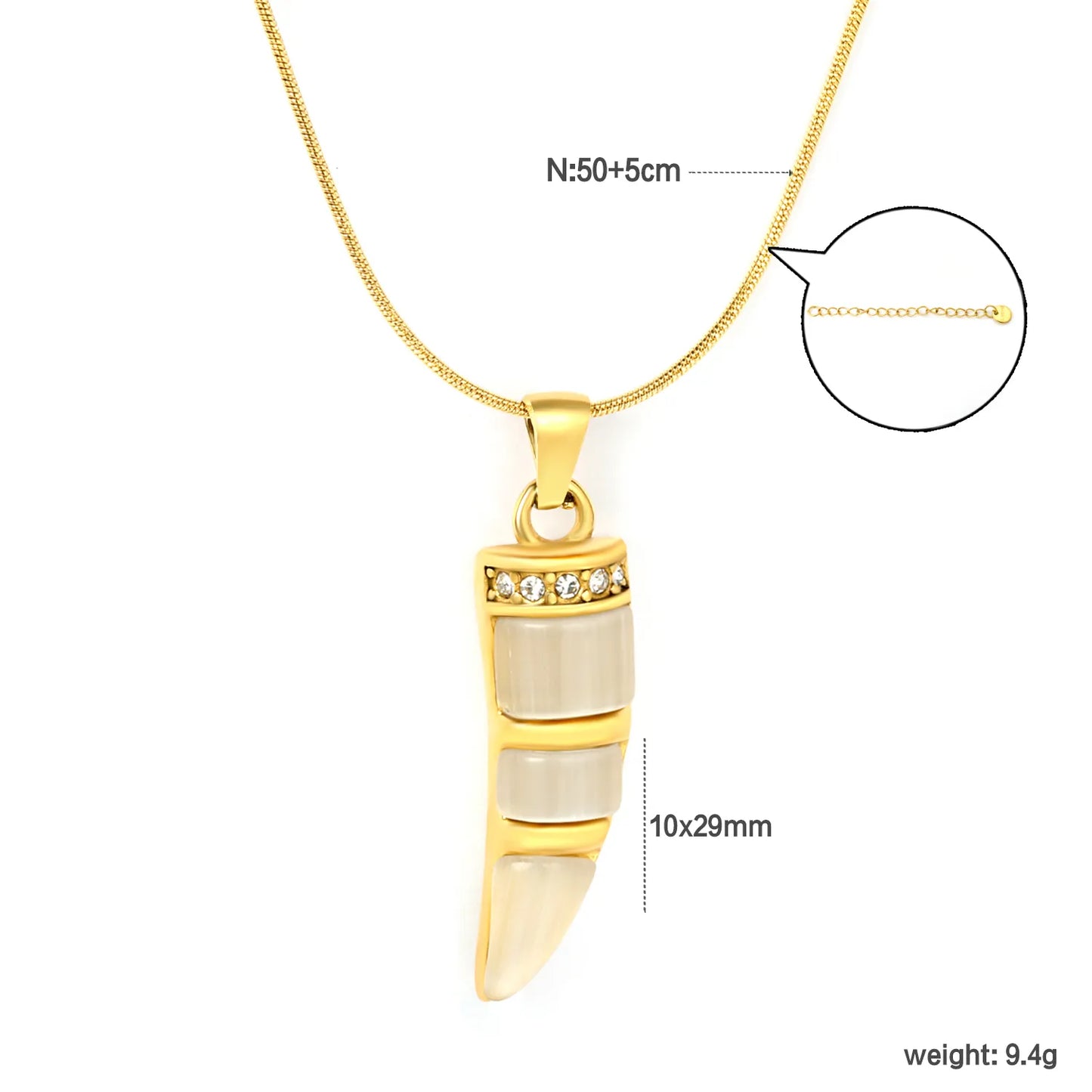 ✨ Wholesale Gold Stainless Steel Ivory & Turquoise/White Cat Eye Necklace | 10*29mm Pendant | 1.0mm Snake Chain 50+5cm with 6mm Lobster Clasp