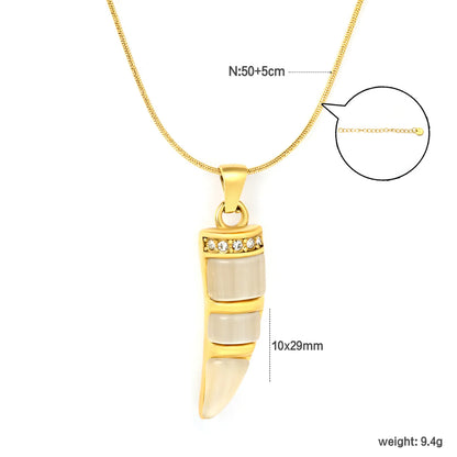 ✨ Wholesale Gold Stainless Steel Ivory & Turquoise/White Cat Eye Necklace | 10*29mm Pendant | 1.0mm Snake Chain 50+5cm with 6mm Lobster Clasp