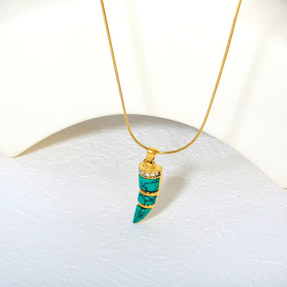 ✨ Wholesale Gold Stainless Steel Ivory & Turquoise/White Cat Eye Necklace | 10*29mm Pendant | 1.0mm Snake Chain 50+5cm with 6mm Lobster Clasp