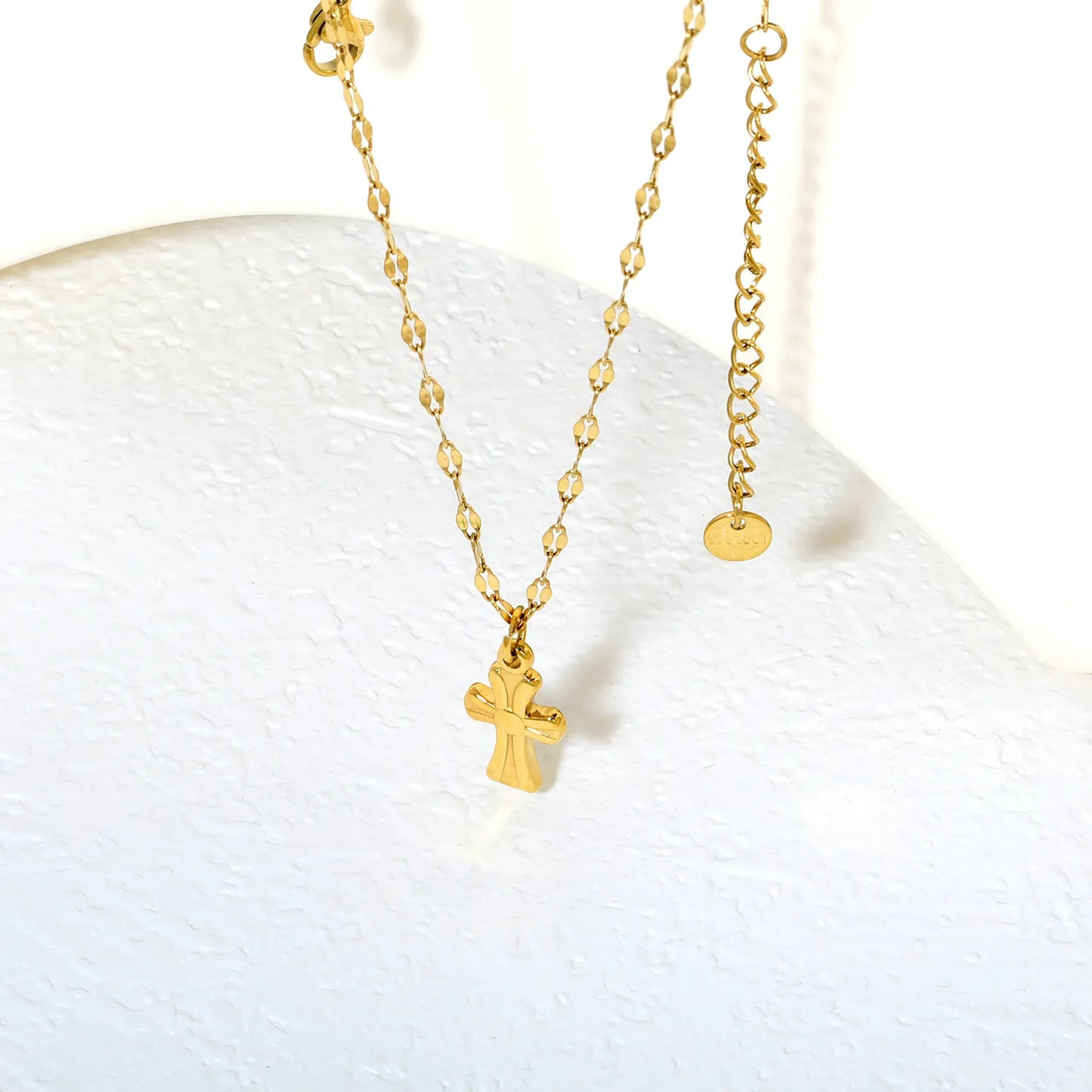 ✨ Wholesale Gold Stainless Steel Vintage Cross Necklace | 9.5*15mm Antique Cross Pendant | Cable Chain 40+5cm with 6mm Lobster Clasp