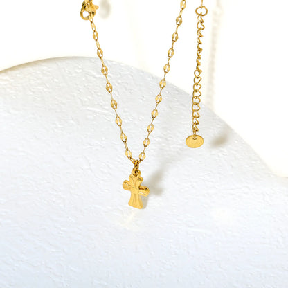 ✨ Wholesale Gold Stainless Steel Vintage Cross Necklace | 9.5*15mm Antique Cross Pendant | Cable Chain 40+5cm with 6mm Lobster Clasp